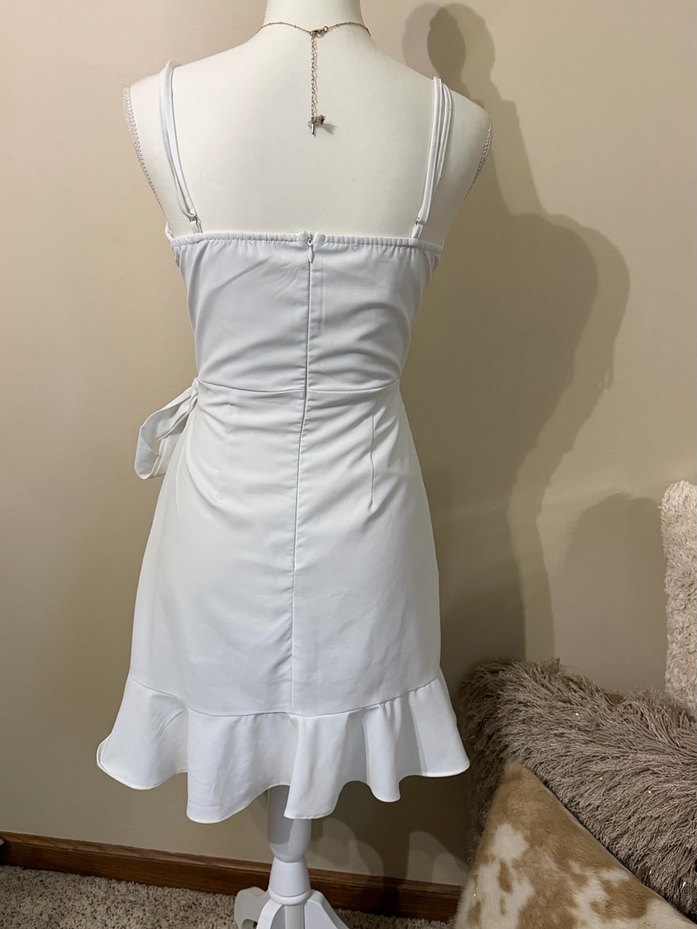 White Ruffled Wrap Dress - Picture 7 of 8